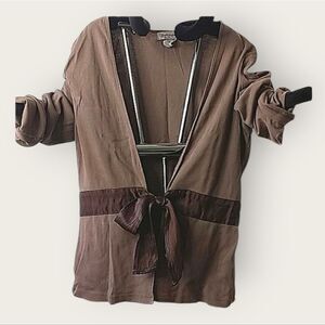 Vintage Fresh Produce Taupe Brown Belted Cotton Cardigan size M